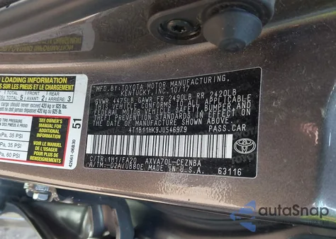 2018 Toyota Camry Le from USA, damaged, VIN 4T1B11HK9JU546979